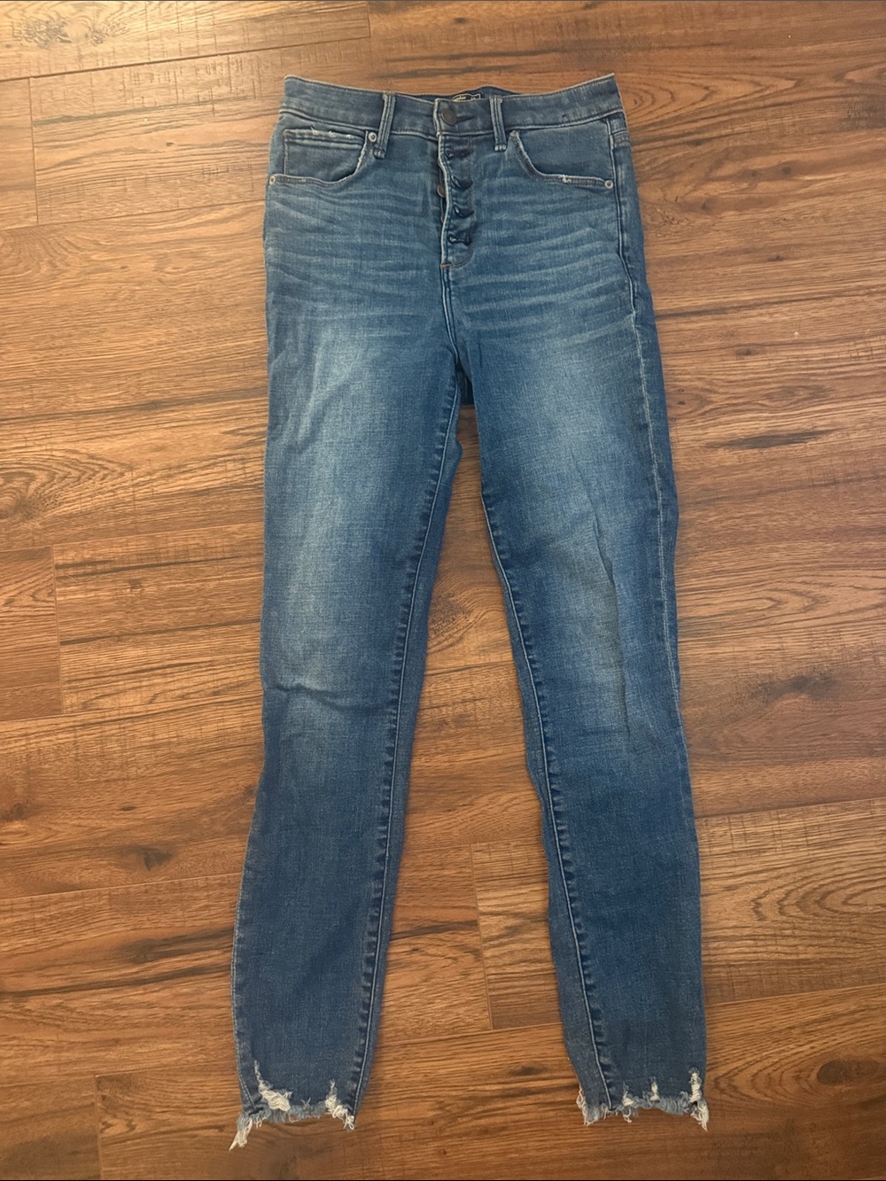 Abercrombie & Fitch High-Rise Distressed Hem Blue Skinny Jeans